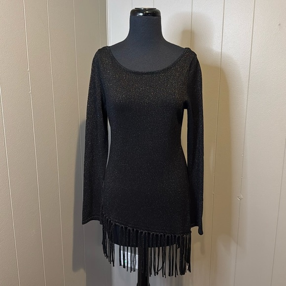 White House Black Market Women’s Extra Small Fringed Asymmetrical Hem Sparkle - Picture 2 of 7